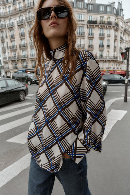 CHECK SHIRT WITH HIGH NECK