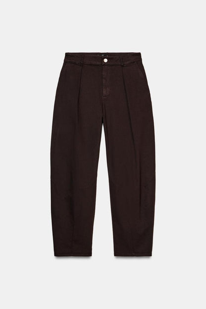 Balloon Trouser With Darts Brown