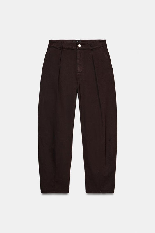 Balloon Trouser With Darts Brown