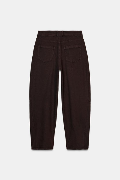 Balloon Trouser With Darts Brown