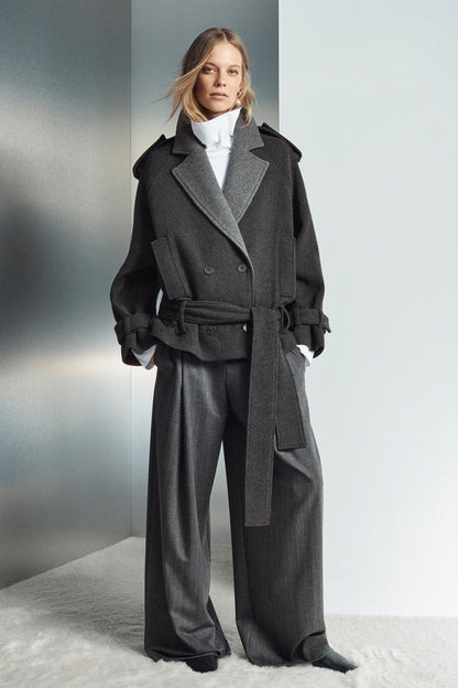 ZW Collection Wool Trouser In Grey Marl
