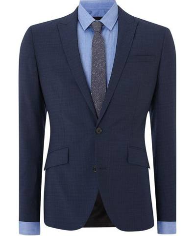 Navy Grid Pattern Suit Jacket