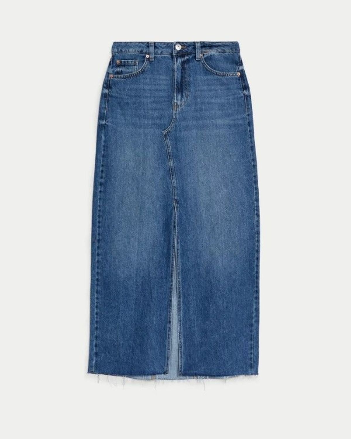Mid-Wash Denim Maxi Skirt