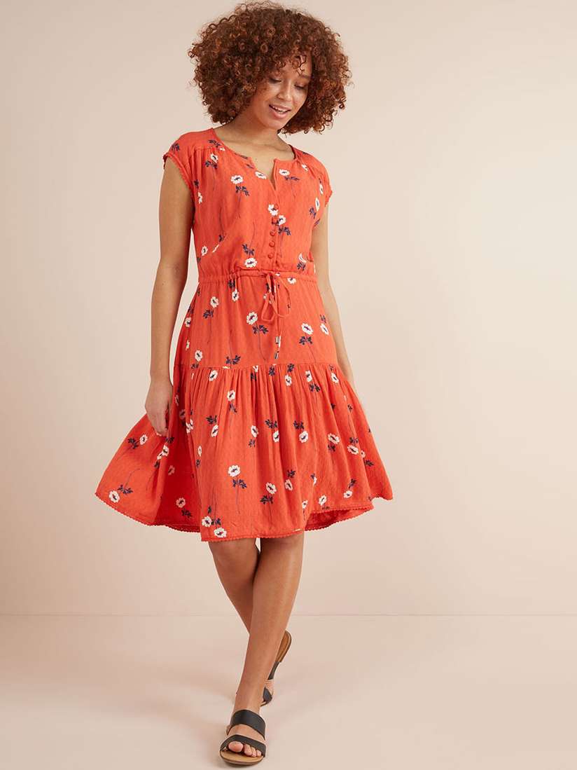Orange Printed Fit and Flare Dress