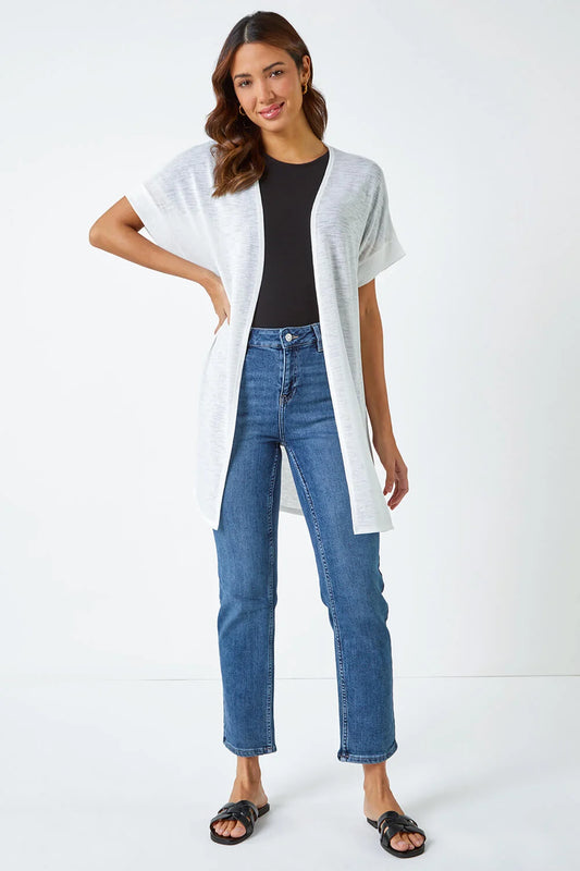 Ivory Short Sleeve Longline Cardigan