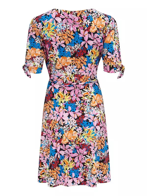 Bella Slinky Jersey Tie Sleeve Tea Dress - Multi