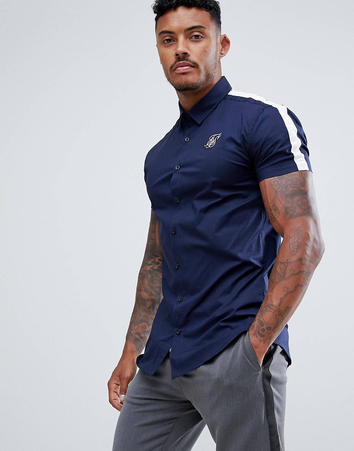 Navy Short Sleeve Stretch Cotton Fit