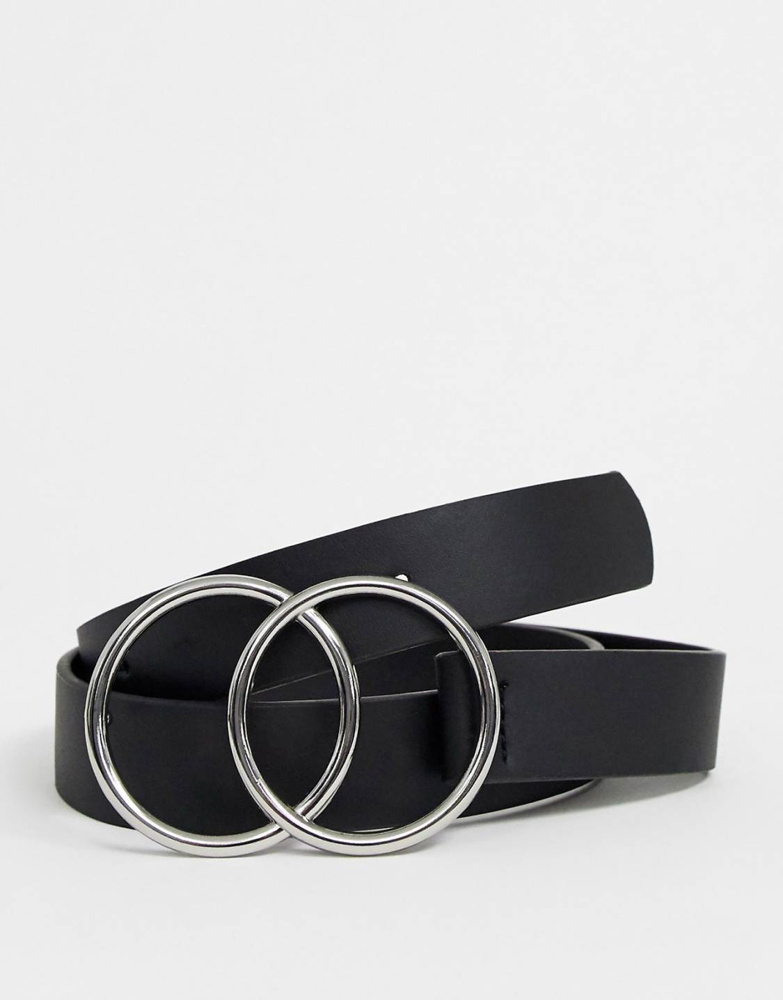 Double Circle Jeans belt with Silver Buckle Black