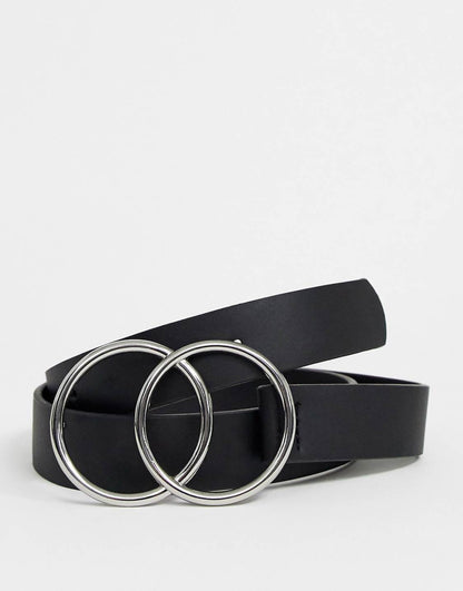 Double Circle Jeans belt with Silver Buckle Black
