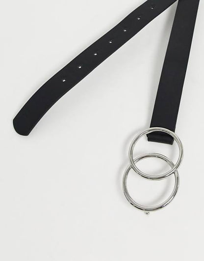 Double Circle Jeans belt with Silver Buckle Black