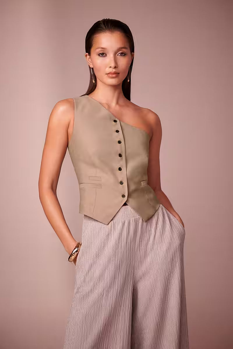 Mink Brown One Shoulder Waistcoat