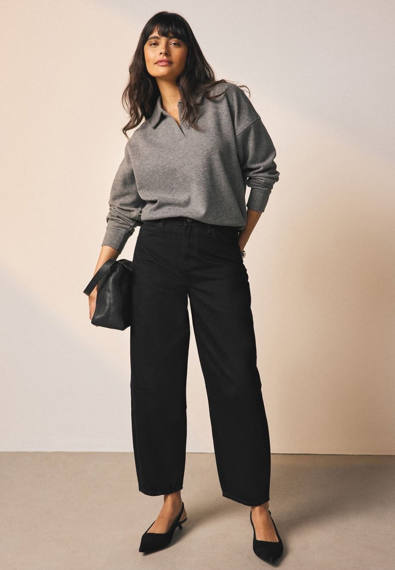 Next Mid Rise Barrel Leg Jean Black