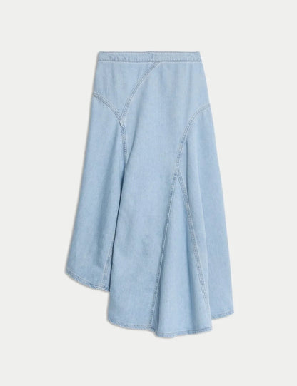 Denim High Waisted Maxi Asymmetric Skirt