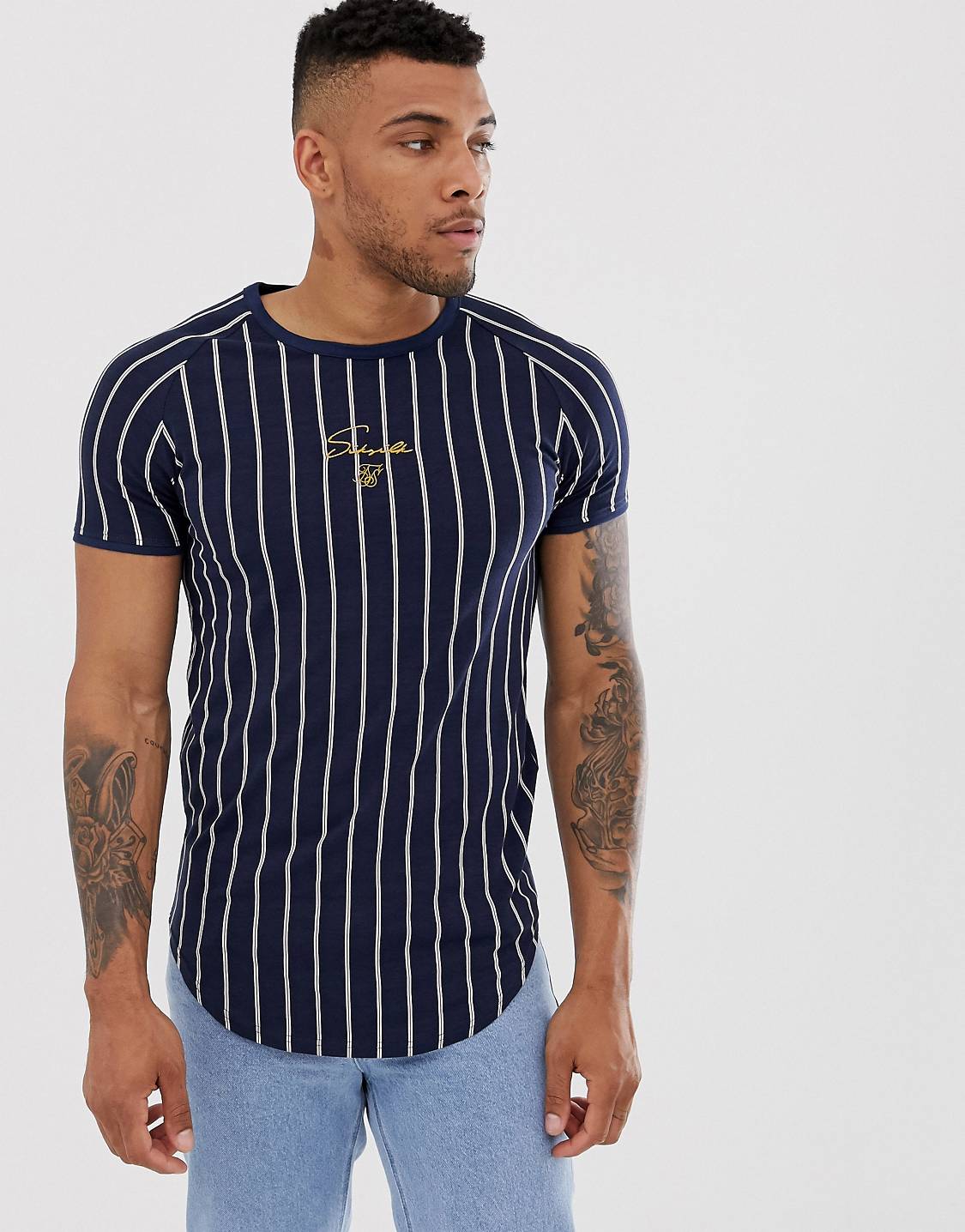 Navy Striped Gym T-Shirt