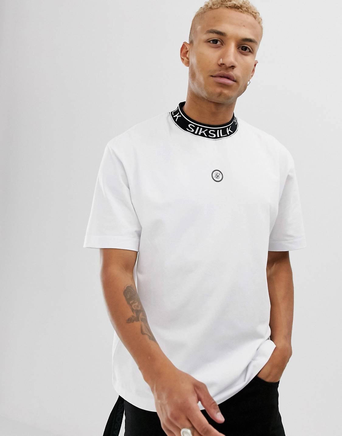 Branded High Collar Essential Tee White