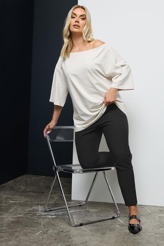 Black Elasticated Tapered Stretch Trousers