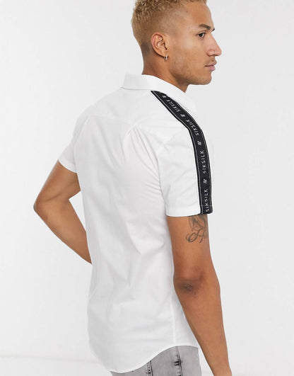 Short Sleeve Piped Tape Shirt White