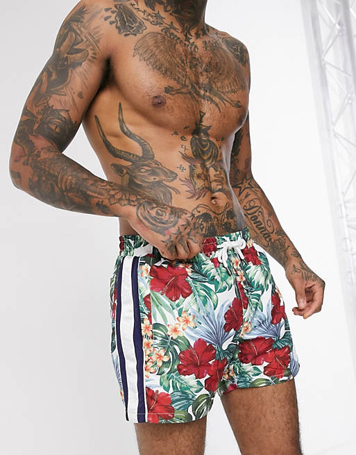 Side Tape Floral Swim Shorts