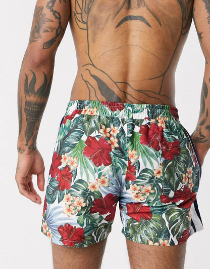 Side Tape Floral Swim Shorts