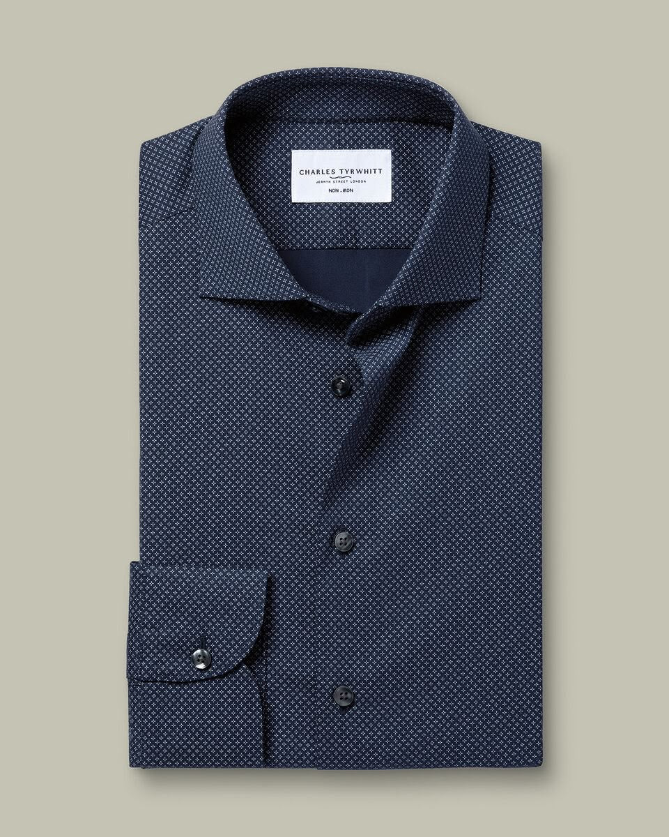 Non-Iron Performance Print Slim Fit Shirt – Navy
