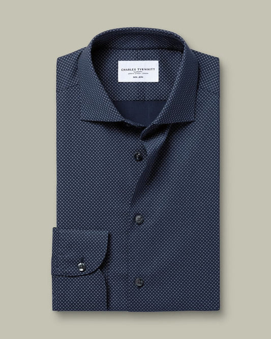 Non-Iron Performance Print Slim Fit Shirt – Navy