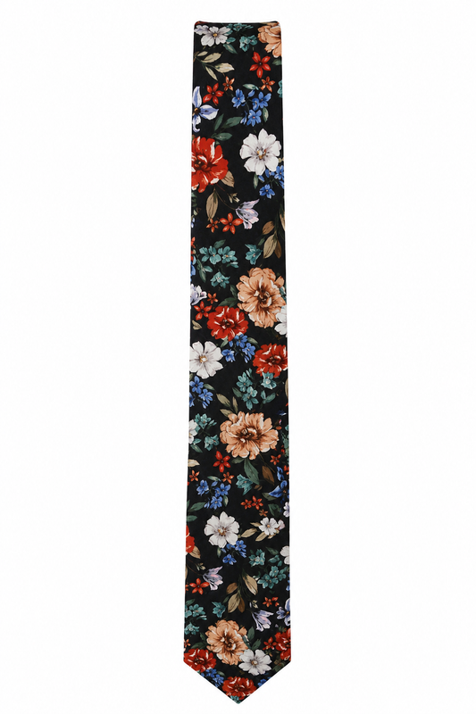 Navy Blue Floral Print Necktie