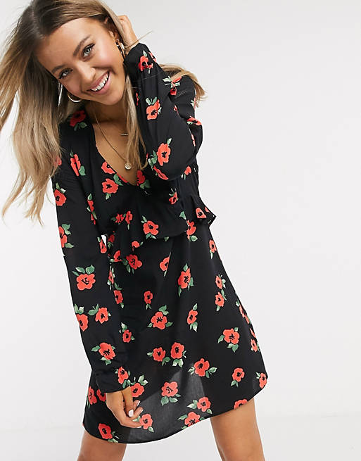 Black Tea Dress In Rose Print