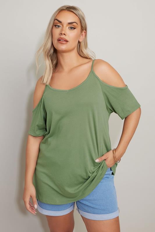 Khaki Cold Shoulder Top