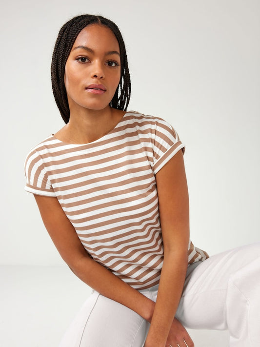 Neutral Stripe Cap Sleeve T-Shirt Top