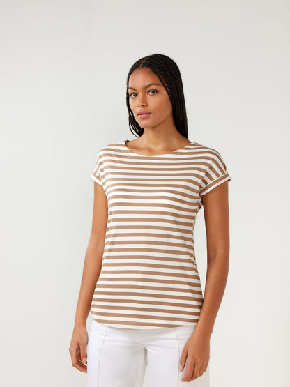 Neutral Stripe Cap Sleeve T-Shirt Top