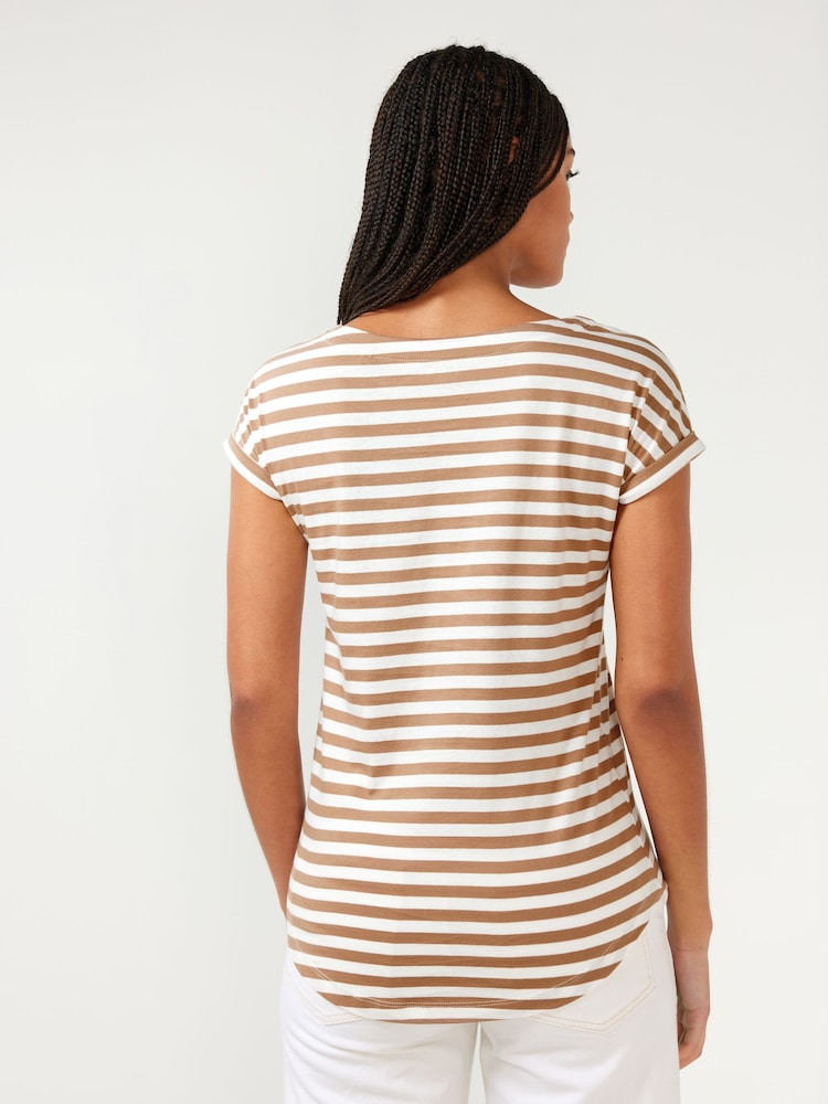 Neutral Stripe Cap Sleeve T-Shirt Top