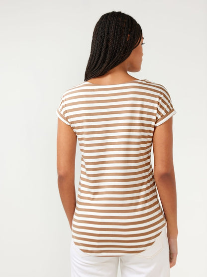 Neutral Stripe Cap Sleeve T-Shirt Top