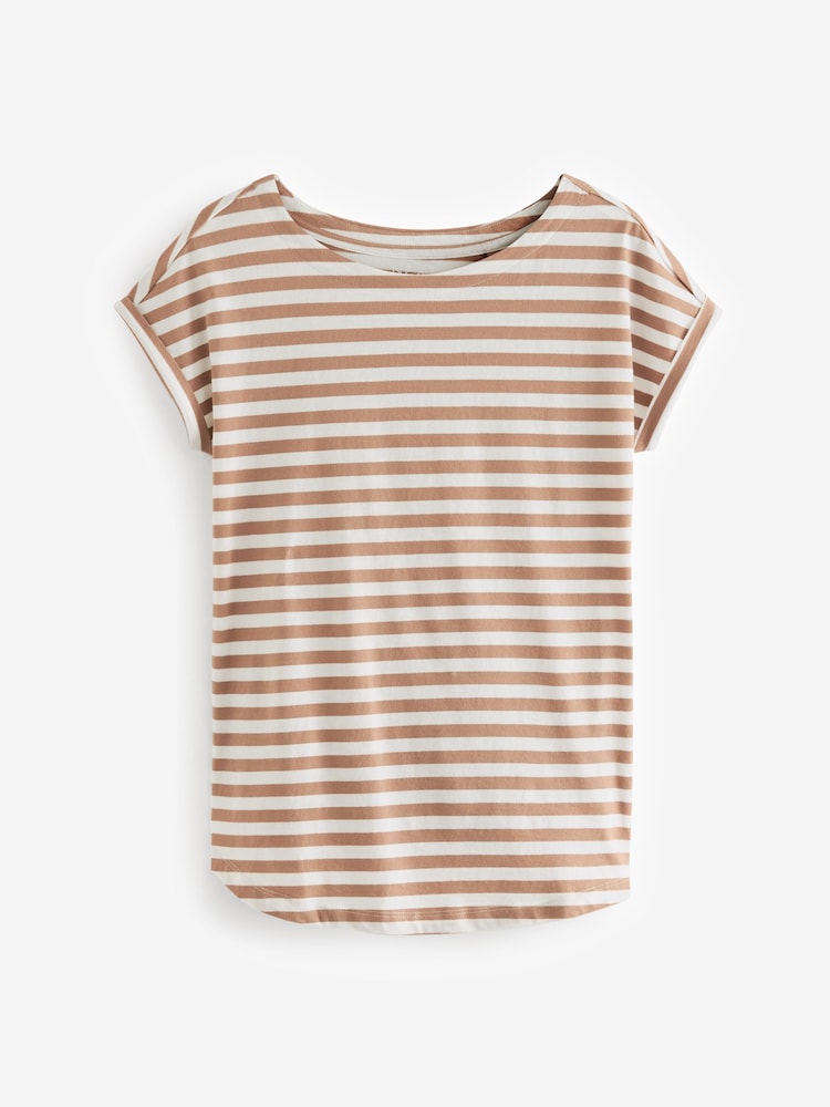 Neutral Stripe Cap Sleeve T-Shirt Top