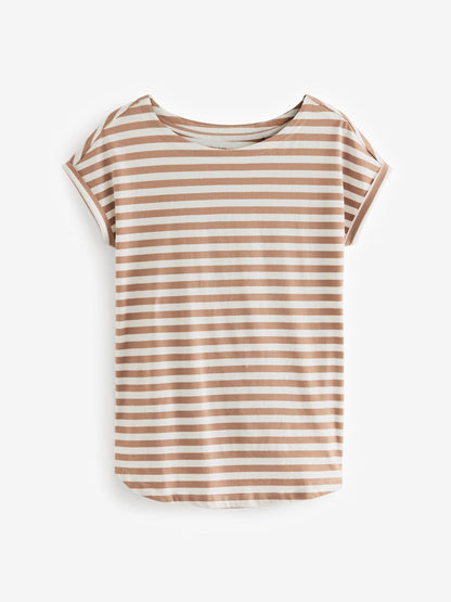 Neutral Stripe Cap Sleeve T-Shirt Top