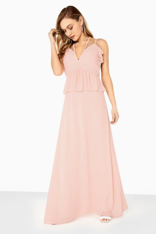 Frill Front Detail Chiffon Strappy Maxi