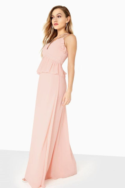 Frill Front Detail Chiffon Strappy Maxi