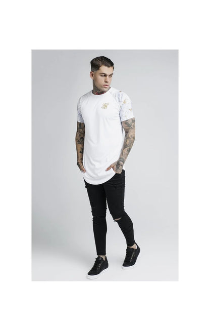 Marbleise Raglan Curved Hem Tee - White & Light Grey