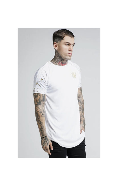 Marbleise Raglan Curved Hem Tee - White & Light Grey