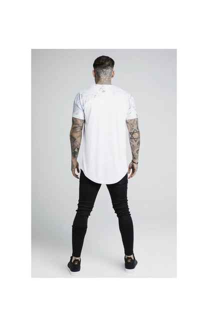 Marbleise Raglan Curved Hem Tee - White & Light Grey