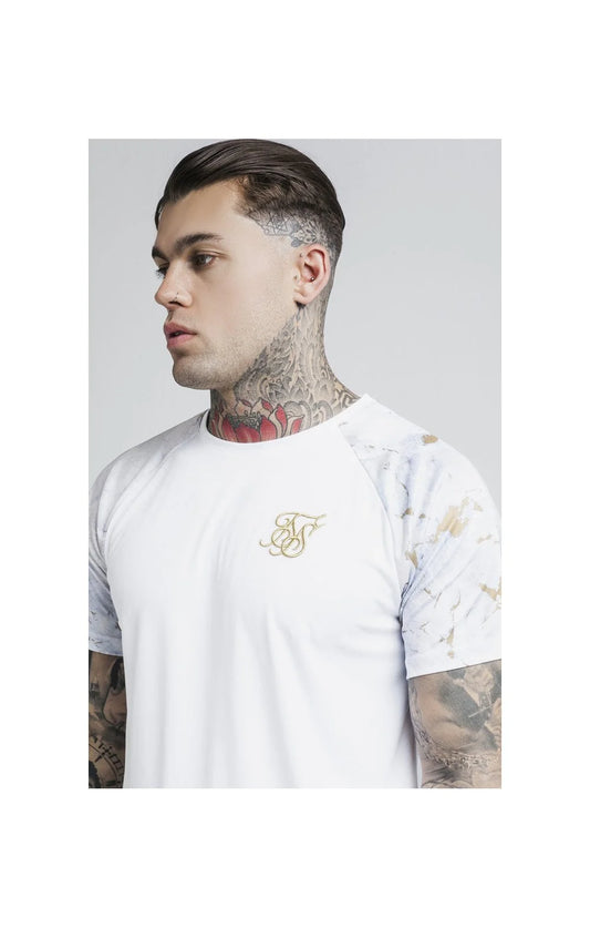 Marbleise Raglan Curved Hem Tee - White & Light Grey