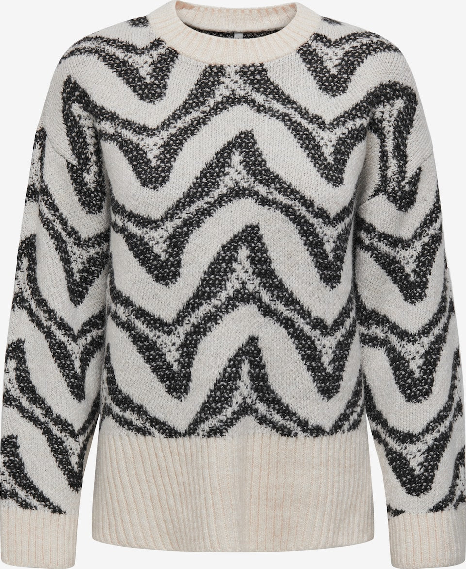 Cloud Dancer Black  O-Neck Knit Sweater