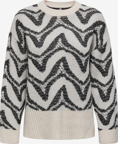 Cloud Dancer Black  O-Neck Knit Sweater