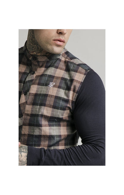 Flannel Check Grand Dad Collar Navy/Tan