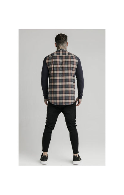 Flannel Check Grand Dad Collar Navy/Tan