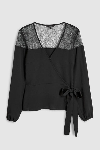 Black Lace Upper Wrap Blouse