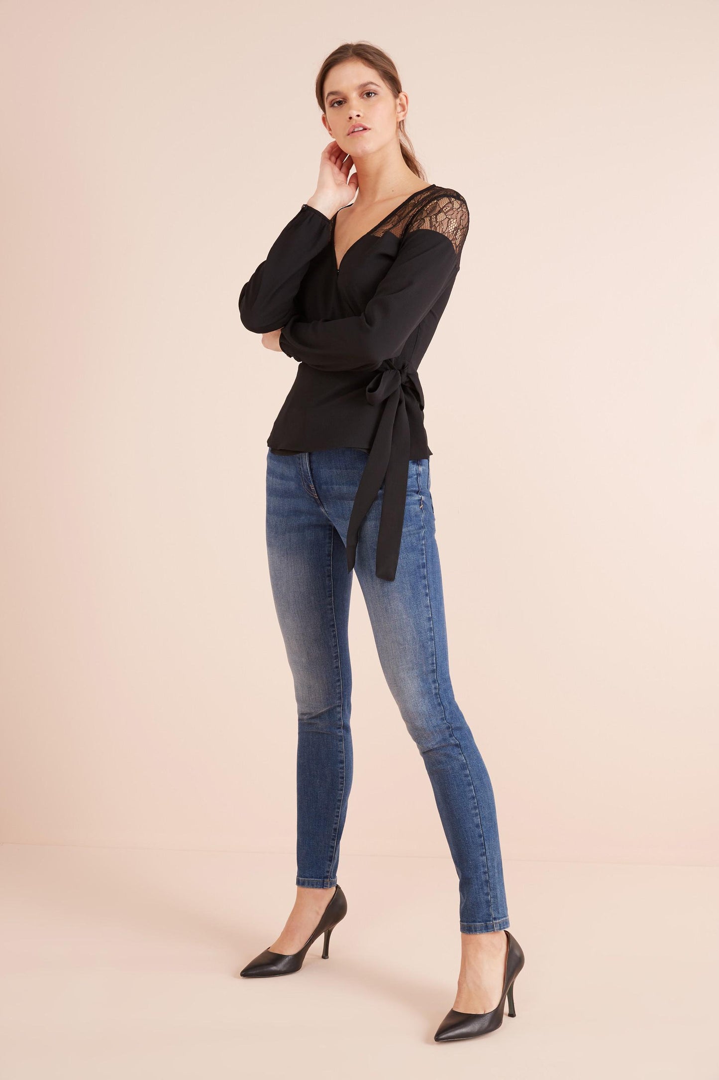 Black Lace Upper Wrap Blouse