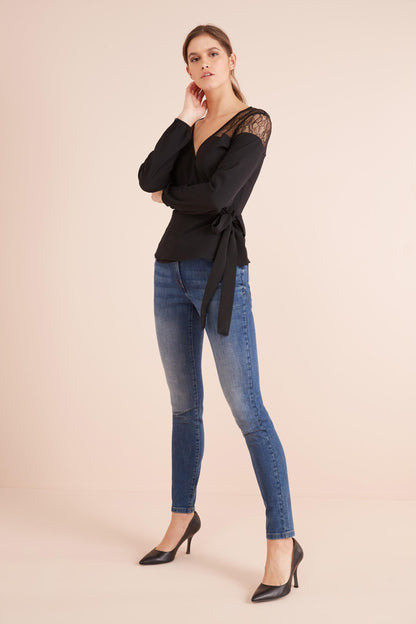 Black Lace Upper Wrap Blouse