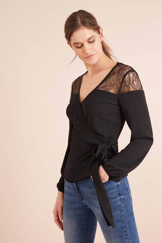 Black Lace Upper Wrap Blouse