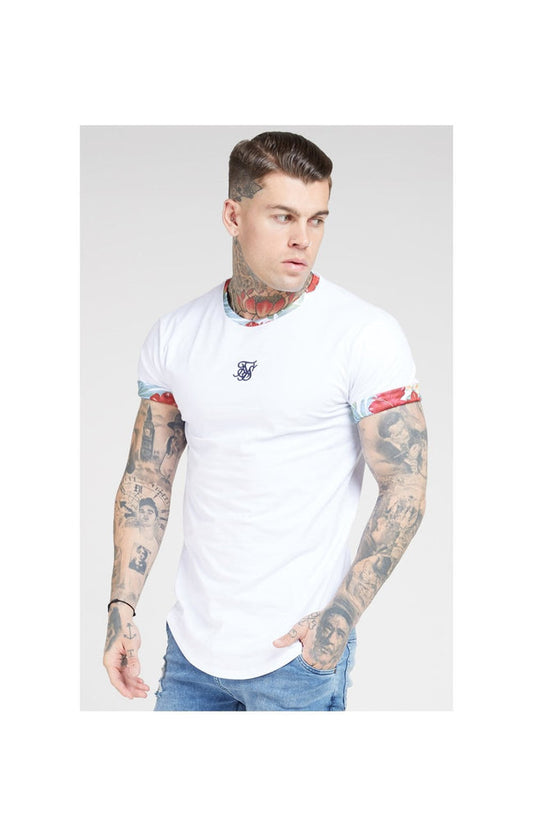 Curved Hem Roll Sleeve Tee – White