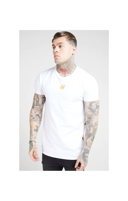 S/S Reverse Collar Tee – White & Floral Elegance